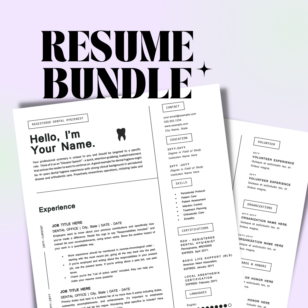 Dental Resume Bundle - Digital Download